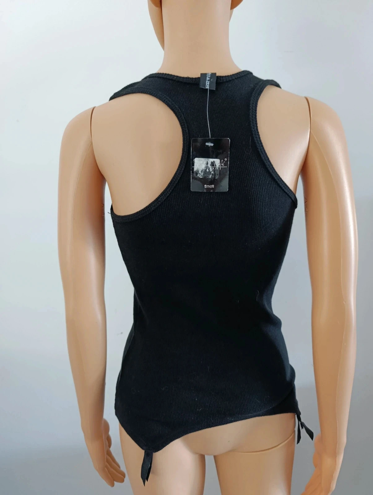 Women's black ribbed tank top size S – stretch cotton – asymmetrical low style – photo 9